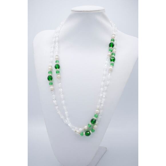 Vintage 54" Crystal Beaded Necklace Sparkling Green Pearl 54" NOS 1980s Bin3 - Picture 5 of 12